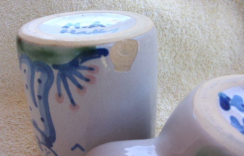 VINTAGE M.A. HADLEY POTTERY USA - 2 HAND PAINTED SPOT DOG MUG & CUP "THE END" GU - Picture 8 of 8