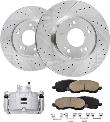 Front Drilled Rotors Left Caliper Brake Pads for 2007- 2014 Caliber Jeep Compass