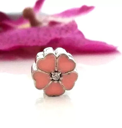 Sterlingsilber 925 Schmuck Anhänger rosa Blumen Blüten Clip Charm f Armband - Bild 2 von 2