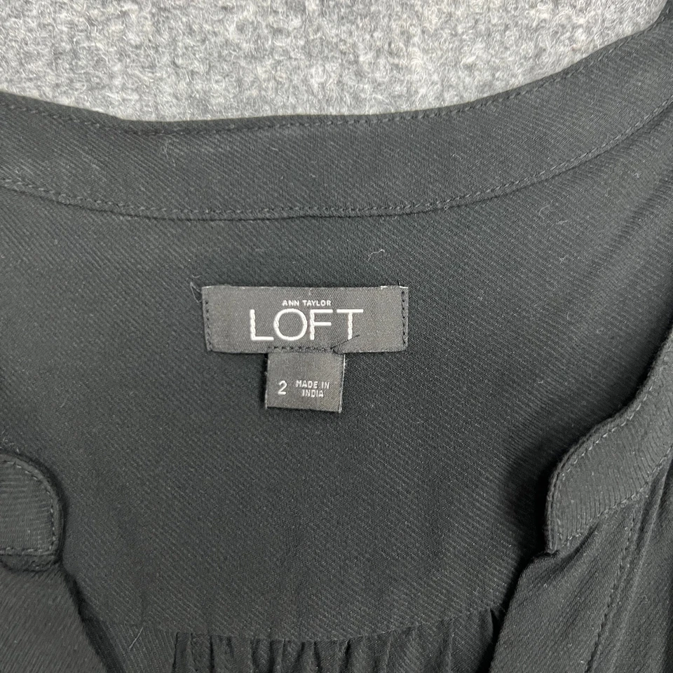 Mono Loft Ann Taylor Mujer 2 Negro Corbata Cintura Medio Botón Sin Mangas Relax Foto 4 de 4