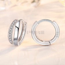 Women Luxury 925 Sterling Silver Cubic Zirconia Huggie Hoop Sleeper Earrings
