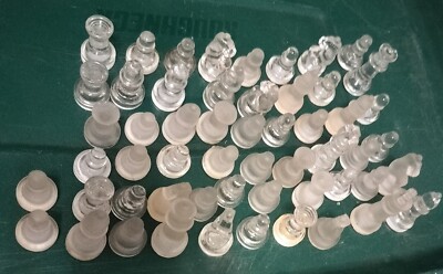 Chess Pieces Classic Glass Clear & Frosted Pieces. Selling Individual Pieces ASK