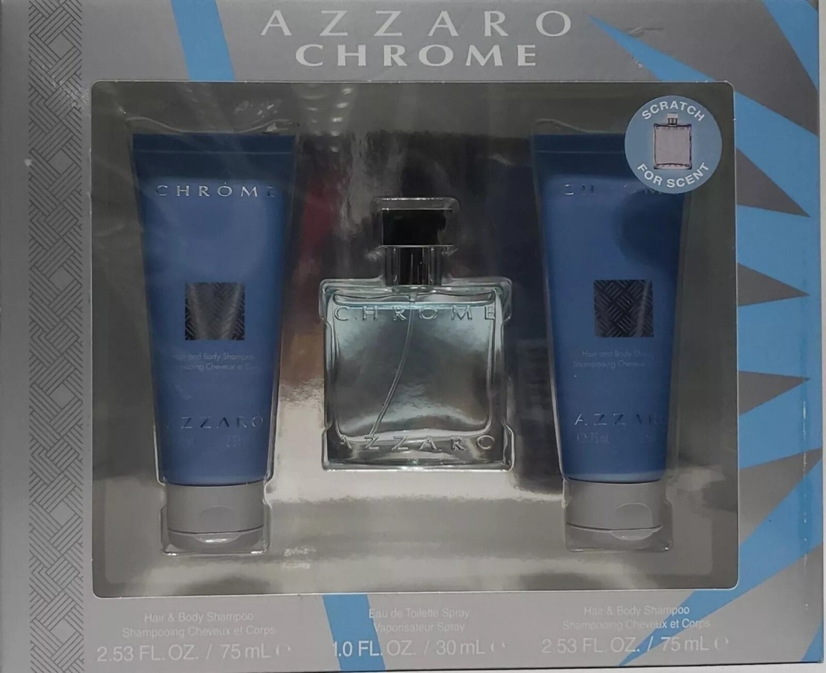 AZZARO CHROME for Men pcs GIFT SET oz EDT Spray Hair and