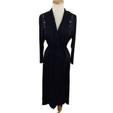 Vintage Miss Elaine Women's S Robe Nylon Black Long Lace Detail