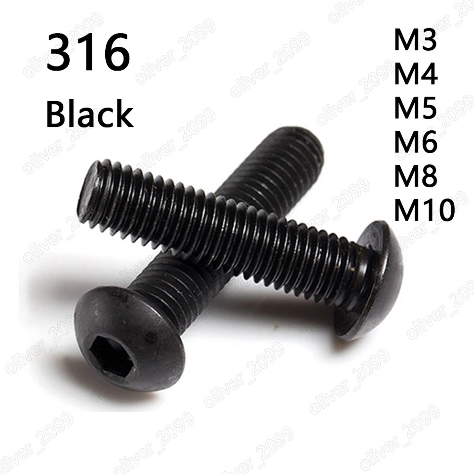 QUARKMRO Black 316 Stainless Steel Hex Socket Bolts Button Head Screws M3 M4 M5 M6 M8 M10