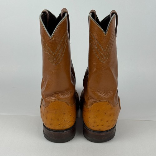 Justin 3186 Men's 8.5 D Exotic Roper Boots Cognac Full Quill Ostrich Leather - Picture 4 of 11