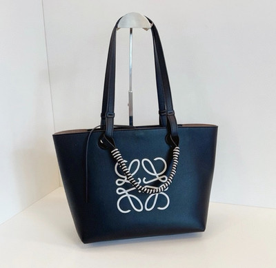 Loewe Anagram Tote Bag Calfskin Top Handle Bag Shoulder Bag Black Women