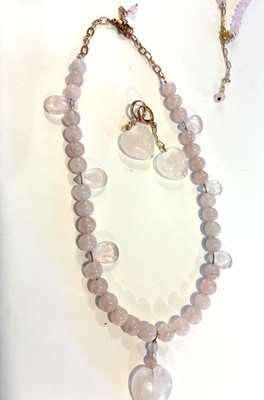Rose Quartz Necklace,  Choker & Earrings, gold or silver, soft pink, variations