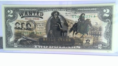 Liberty Colorized Belle Starr Two Dollar Bill COA 6/100 Hand Signed