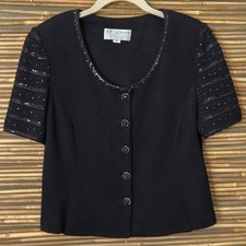 Vintage St. John Evening by Marie Gray Black Paillettes Buttons Jacket 8 READ