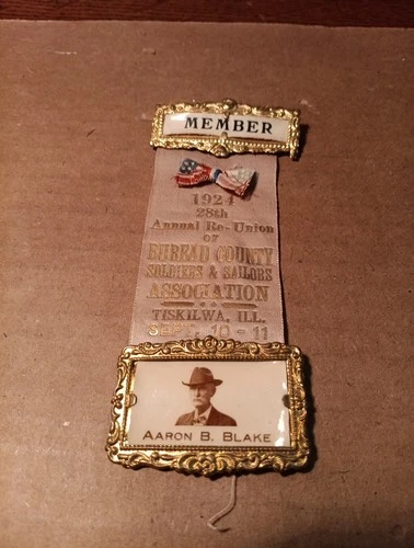 Bureau County Soldier And Sailors Reunion Ribbon Tiskilwa Illinois 1924 GAR CW