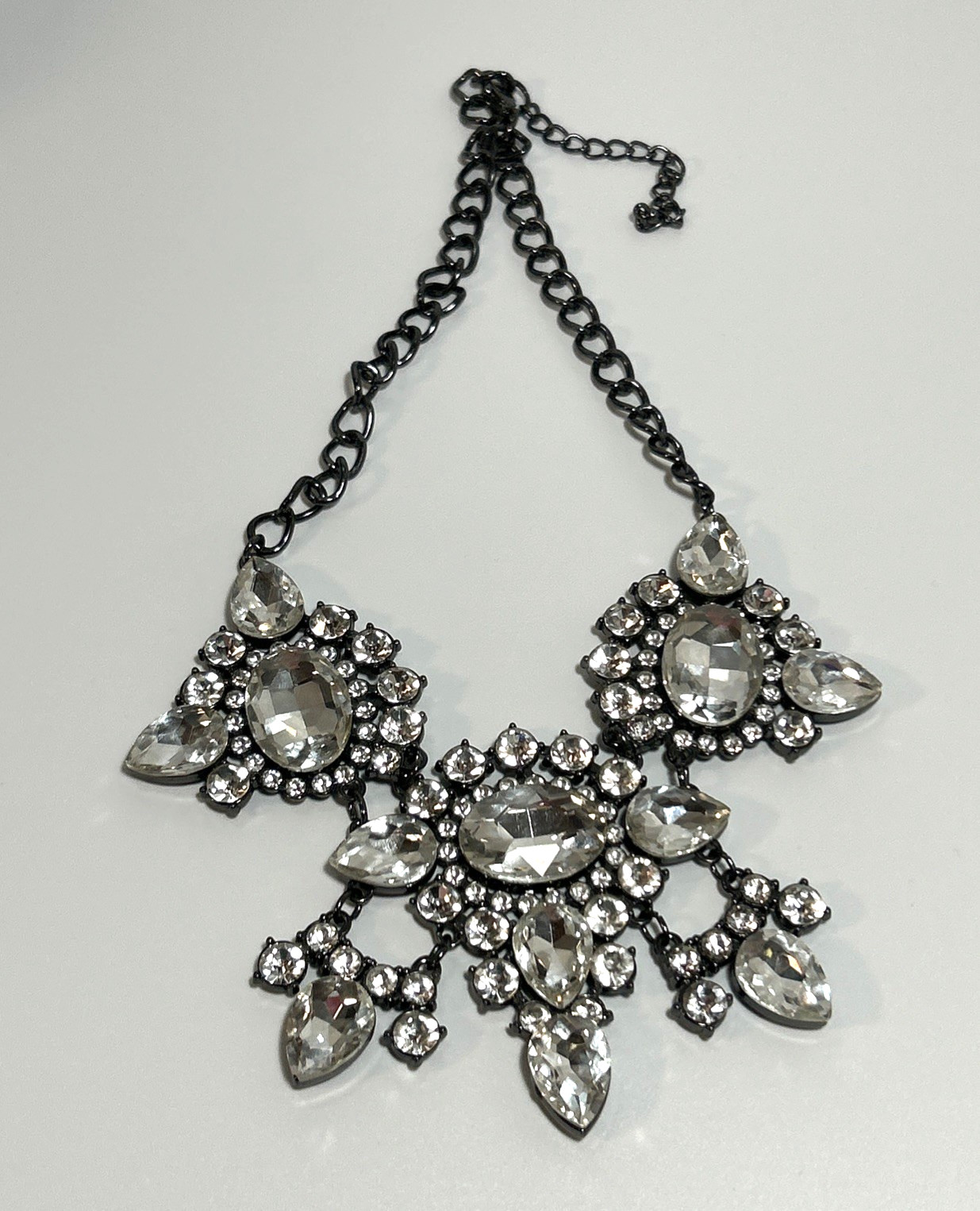 Black Chain Statement Necklace Clear Rhinestone C… - image 1