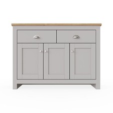 Grey Sideboard Cabinet with Oak Top – 3 Door 2 Drawer Storage Unit for Dining or