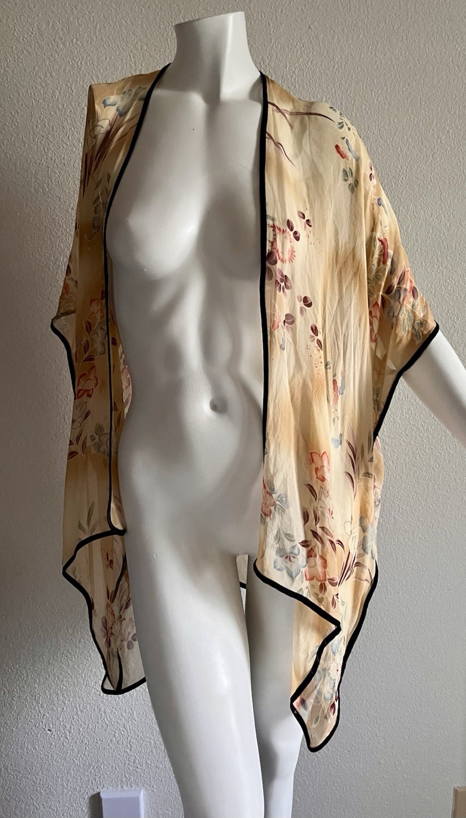VTG CITRON Santa Monica 100percent Silk Floral Open Front Kimono Cardigan Cover Up XS image 10