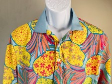 Chubbies Men's yellow  blue pineapples stretch hawaiian golf polo shirt M EUC