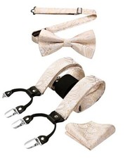 Suspenders for Men Paisley Floral Bow tie Suspender Pocket Square 01-champagne