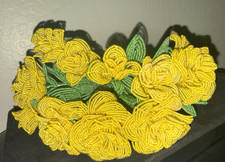 Vintage French Glass Beaded Yellow Rose Flowers Buds Lot of 10