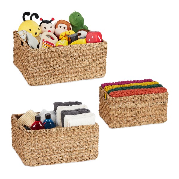 Aufbewahrungskorb Set Seegras KöRbe Badezimmerkorb Stapelbar Naturfarben-image