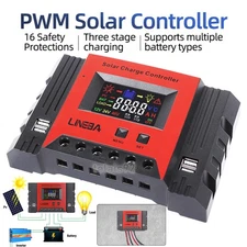 100A PWM Solar Panel Regulator Battery Charge Controller LCD Dual USB 12/24V/48V