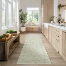 Sage Green 2x6 Runner Rug for Hallway Bathroom Washable Non Slip Vintage Boho...