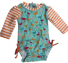 RuffleButts Flamingo Rash Guard Swimsuit 3-6M Baby Girl One Piece UPF Swim