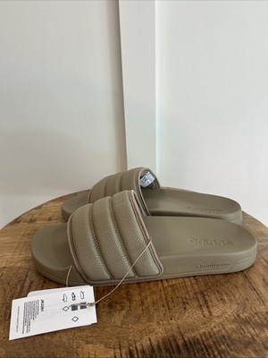 Size 10-Mens Adidas Adilette Noshower Faux Fur Comfort Slides JR3261 Beige NEW