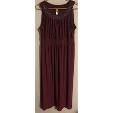 Nic&Dom Burgundy Bead Empire Waist Maxi Dress XL Sleeveless Keyhole Made in USA