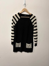 Women  s F F Black  Cream Striped Jumper With Front Pockets - Size 10