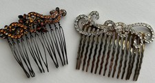 Lot /2 Vintage Crystal Rhinestones Hair Combs Hair Clips Wedding Sparkle