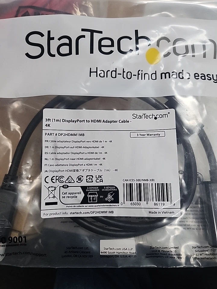 StarTech.com DP2HDMM1MB 3 ft. Black 1 x DisplayPort (20 pin) Male Input to 1 x - Image 2 of 3