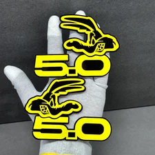 YELLOW COYOTE 5.0 Emblem Badges On Black Car Fender Angry Aggressive Racing