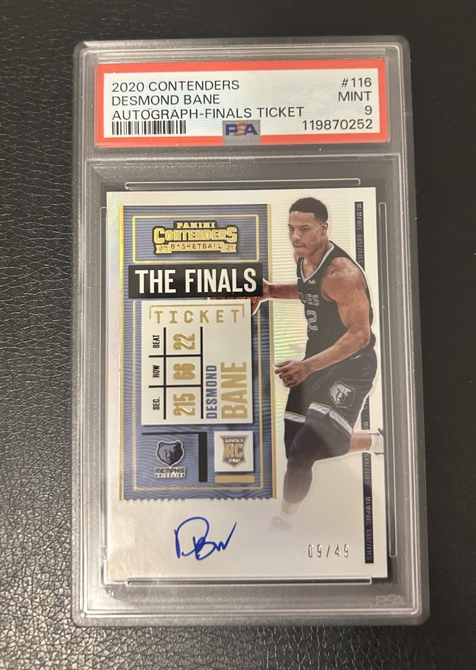 2020 Contenders Desmond Bane Finals Ticket Rookie Auto /49 Psa 9
