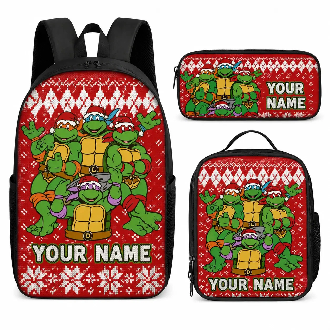 Personalized Ninja Turtle Style Backpack Lunch Bag Pencil Case Set Custom Name