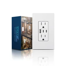 USB C Wall Outlet 15A Duplex 3 USB Ports 30W Grey ETL/FCC Listed