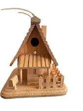 Rustic Wooden Folk Art Cabin Bird House Hand Made Hanging Garden Yard Decor 6x7  
