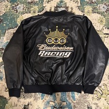BUD BUDWEISER RACING VINTAGE VARSITY POLYVINYL SNAP JACKET BLACK MEN'S M NWT