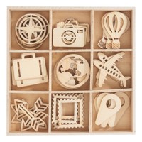 Papermania Holz Streuteile Reise 45 StüCk 0.1 Cm Dick 1.1 Bis 3.4 Cm Groß