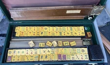 HAND CARVED VINTAGE MAH JONGG TILE set  153 Beautiful Painted   Ms Cowen