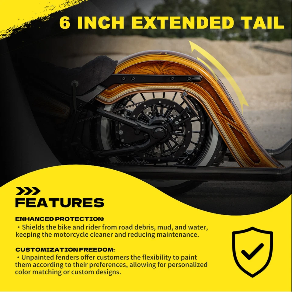 Rear Fender Steel 6" Extended for Harley Softail Deluxe Springer FLSTN 1986-2017 - Imagem 4 de 4