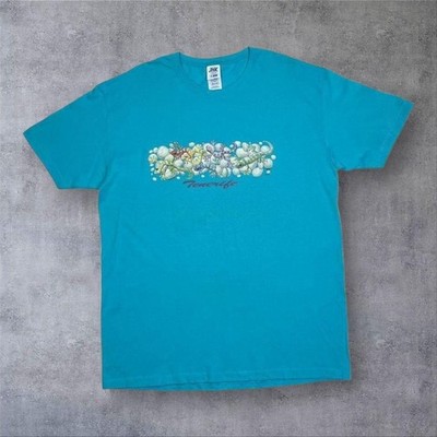 Teneriffa Eidechse Reptil Felsen Souvenir Spellout Grafik blau T-Shirt XL