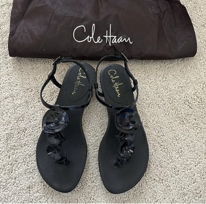 Cole Haan Halsley Floral Black Patent Leather Sandals Size 5.5