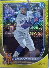 2025 BOWMAN CHROME MEGA MOJO REFRACTOR FRANCISCO LINDOR METS #59 YELLOW 45 wh/75