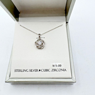 Cubic Zirconia & Sterling Silver Necklace In Gift Box Knot
