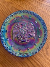 Fenton Cobalt Blue Carnival Glass Plate Bicentennial 1776-1976 American Eagle