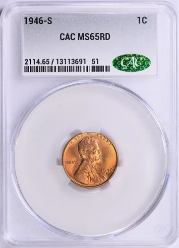 1946-S Lincoln Cent - CACG MS-65 RD