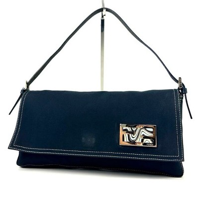 FENDI Mamma Baguette Shoulder Bag Denim Leather FF Marble Logo