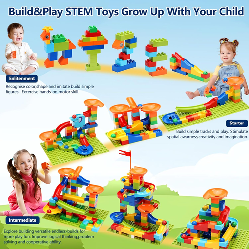 Marble Run Track Building Blocks - STEM Toy 110-pc Bricks Tracks Set for Kids - 第 3/8 張圖片