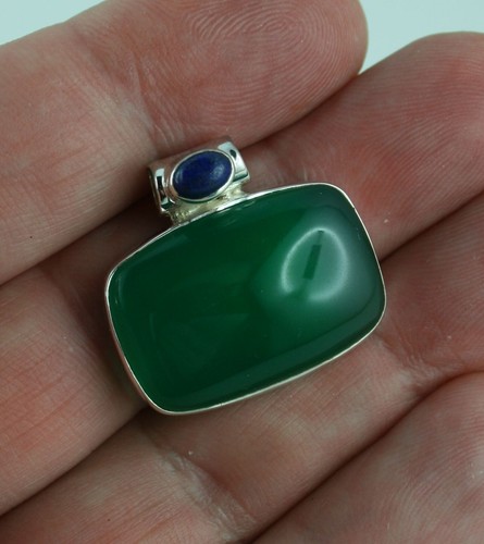 Edelstein Anhänger grüner Onyx und Lapislazuli 925 Sterling Silber - Bild 3 von 3