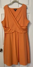 Land’s End Women’s Wrap Dress Plus 2X Coral Orange Sleeveless Midi Career Casual