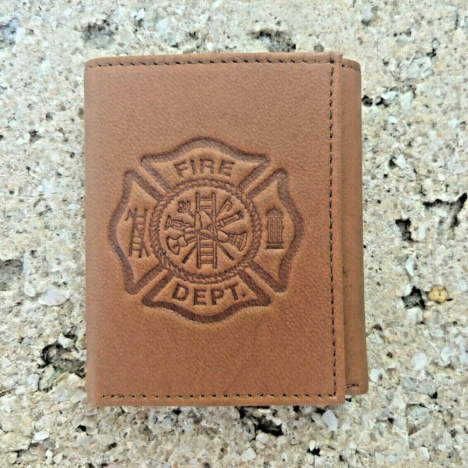Fire Department Embossed Leather Tri-Fold RIFF Wallet Maltese Cross ...